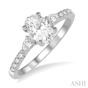 3/8 Ctw Oval Shape Pear & Round Cut Diamond Semi-Mount Engagement Ring in 14K White Gold